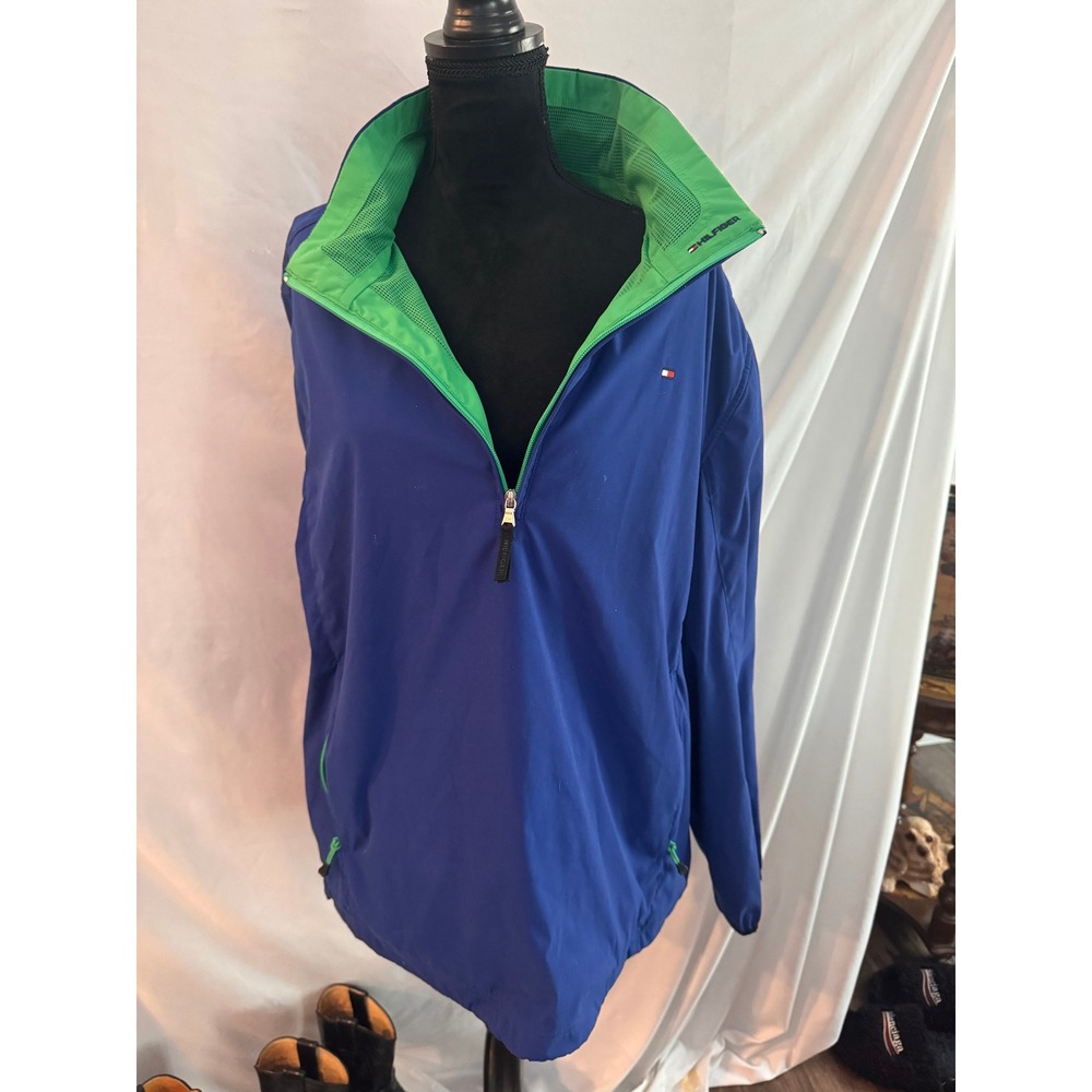 Tommy Hilfiger Mens XL Quarter Zip Windbreaker Blue Green Pullover Jacket